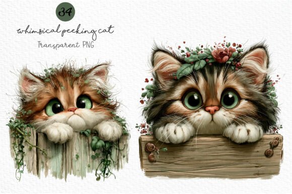 Download Whimsical Peeking Cat Clipart - Premium Bundle